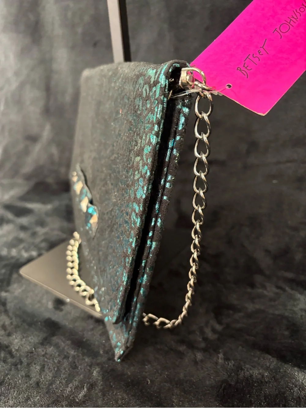 NWT Betsey Johnson Pyramid Safari Blue Leopard Y2K Large Clutch